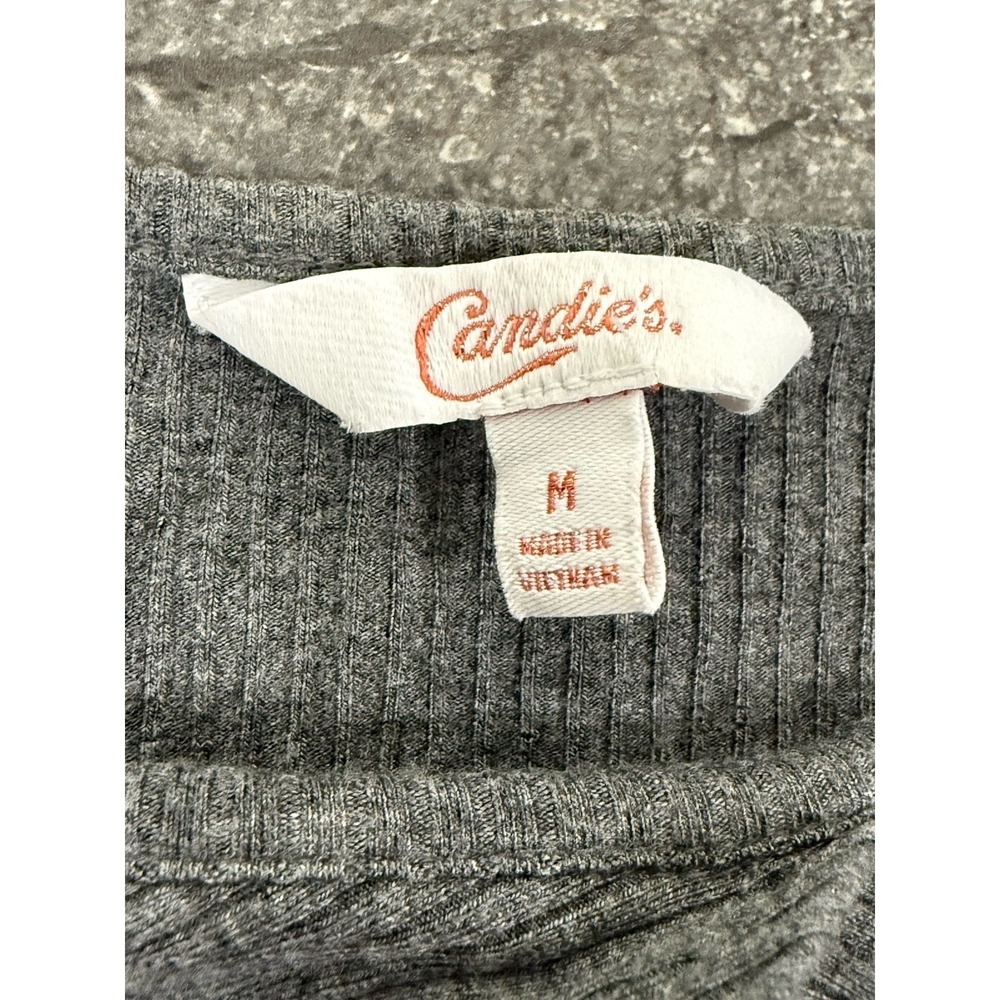 Candies Ruffle Front Stretchy Cold‎ Shoulder Ribbed Top Keyhole Ruched Gray M - Picture 8 of 10